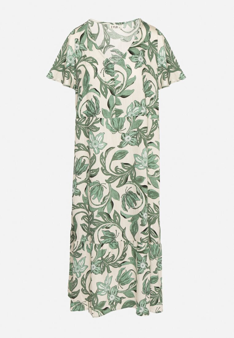 cflo Rochie tip cutie verde din viscoză cu imprimeu floral cu decolteu în V Inisara