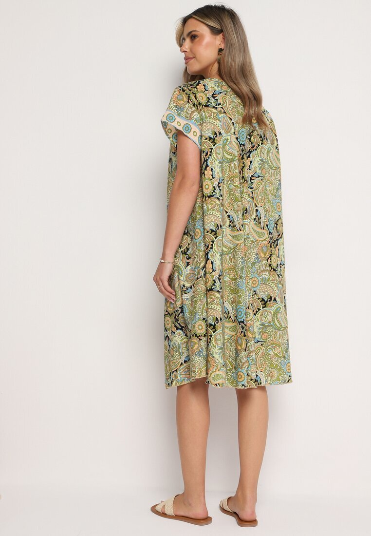 cflo Rochie Vâscoză Galben-Verde Croi Cloș Stil Boho Melnea