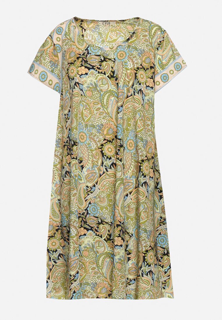 cflo Rochie Vâscoză Galben-Verde Croi Cloș Stil Boho Melnea