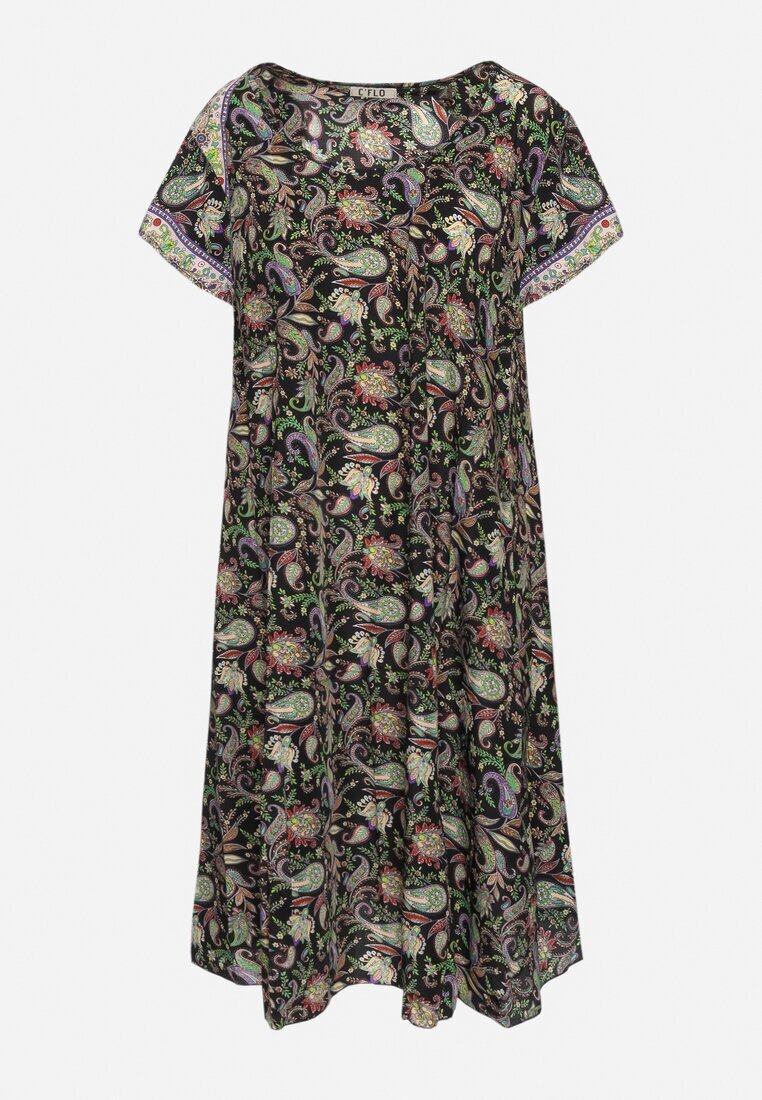 cflo Rochie Vâscoză Negru-Verde Cloș cu Model Paisley Mastis