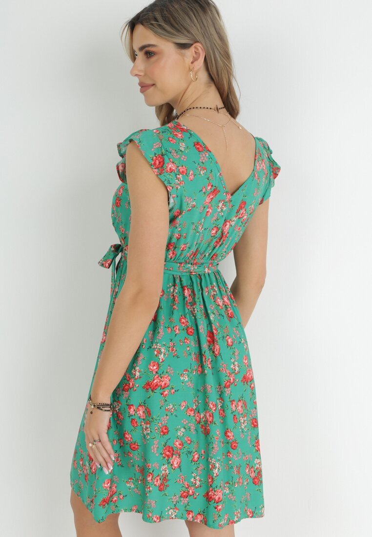 cflo Rochie Verde cu elastic în talie din viscoză cu flori Chrysa