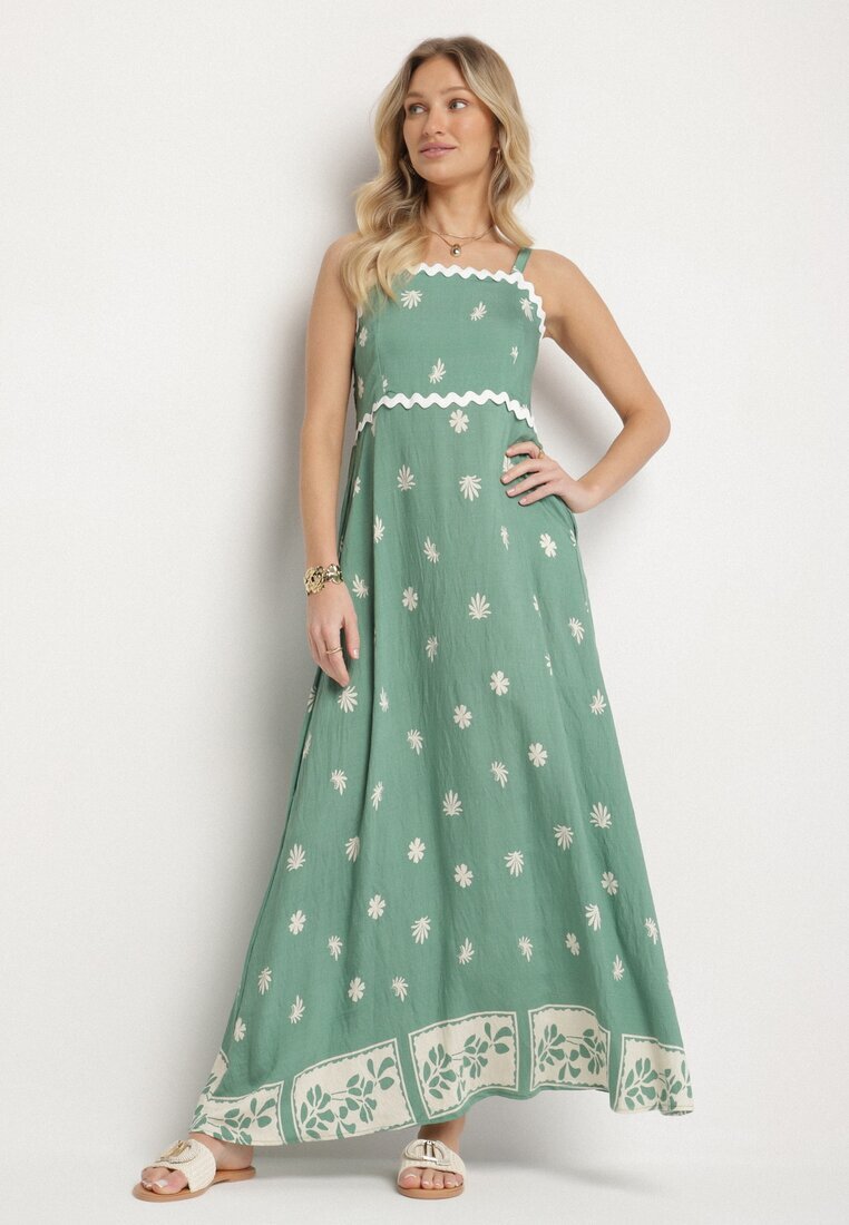 cflo Rochie Verde de Viscoză cu Model Geometric Lenirisa