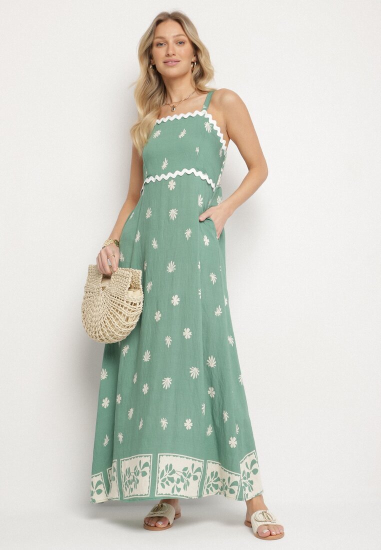 cflo Rochie Verde de Viscoză cu Model Geometric Lenirisa