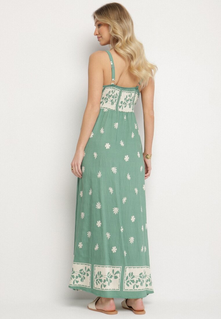 cflo Rochie Verde de Viscoză cu Model Geometric Lenirisa