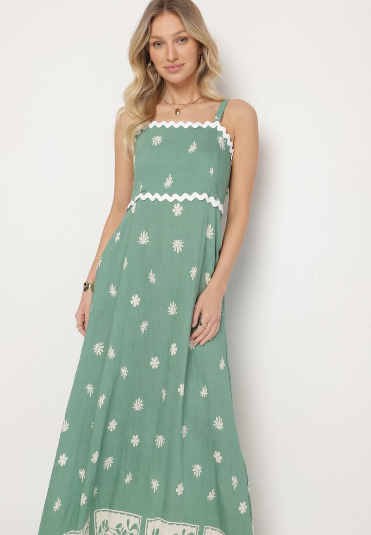cflo Rochie Verde de Viscoză cu Model Geometric Lenirisa