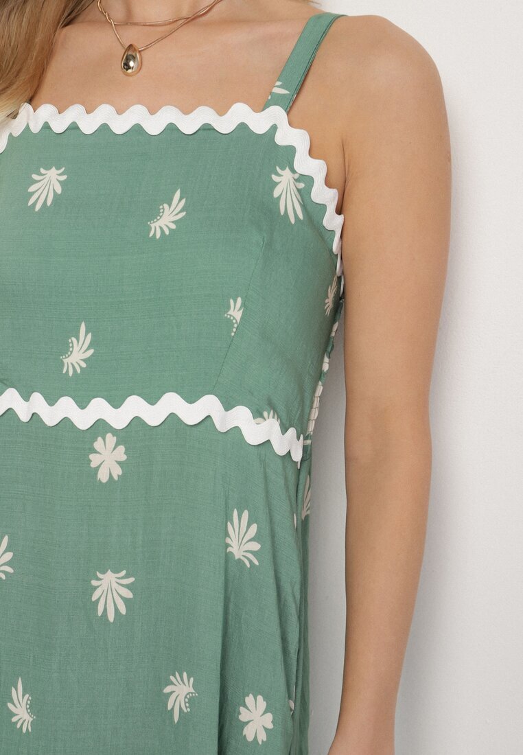 cflo Rochie Verde de Viscoză cu Model Geometric Lenirisa