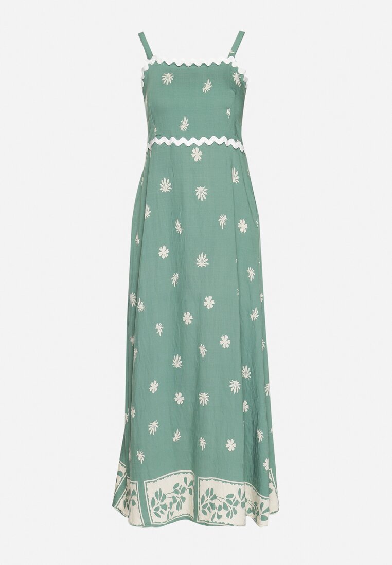 cflo Rochie Verde de Viscoză cu Model Geometric Lenirisa
