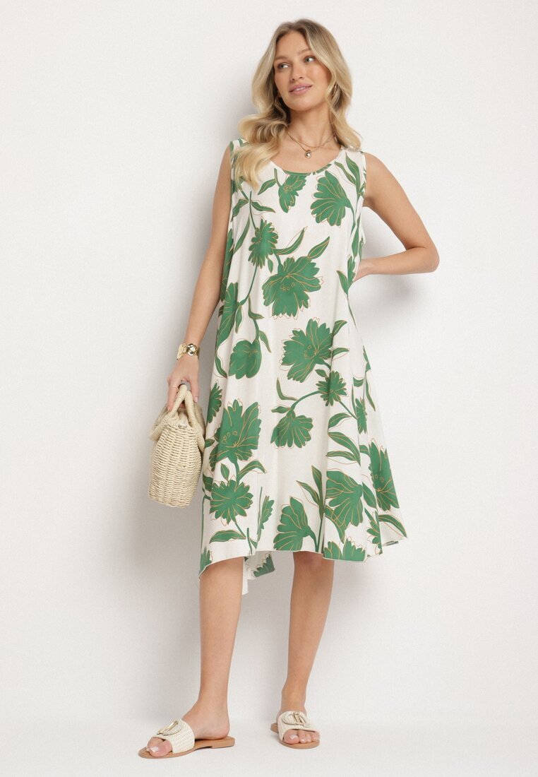cflo Rochie Verde din Viscoză cu Model Floral Fără Mâneci Orrulene