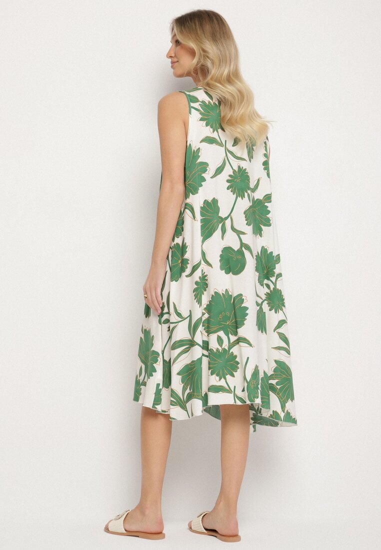 cflo Rochie Verde din Viscoză cu Model Floral Fără Mâneci Orrulene
