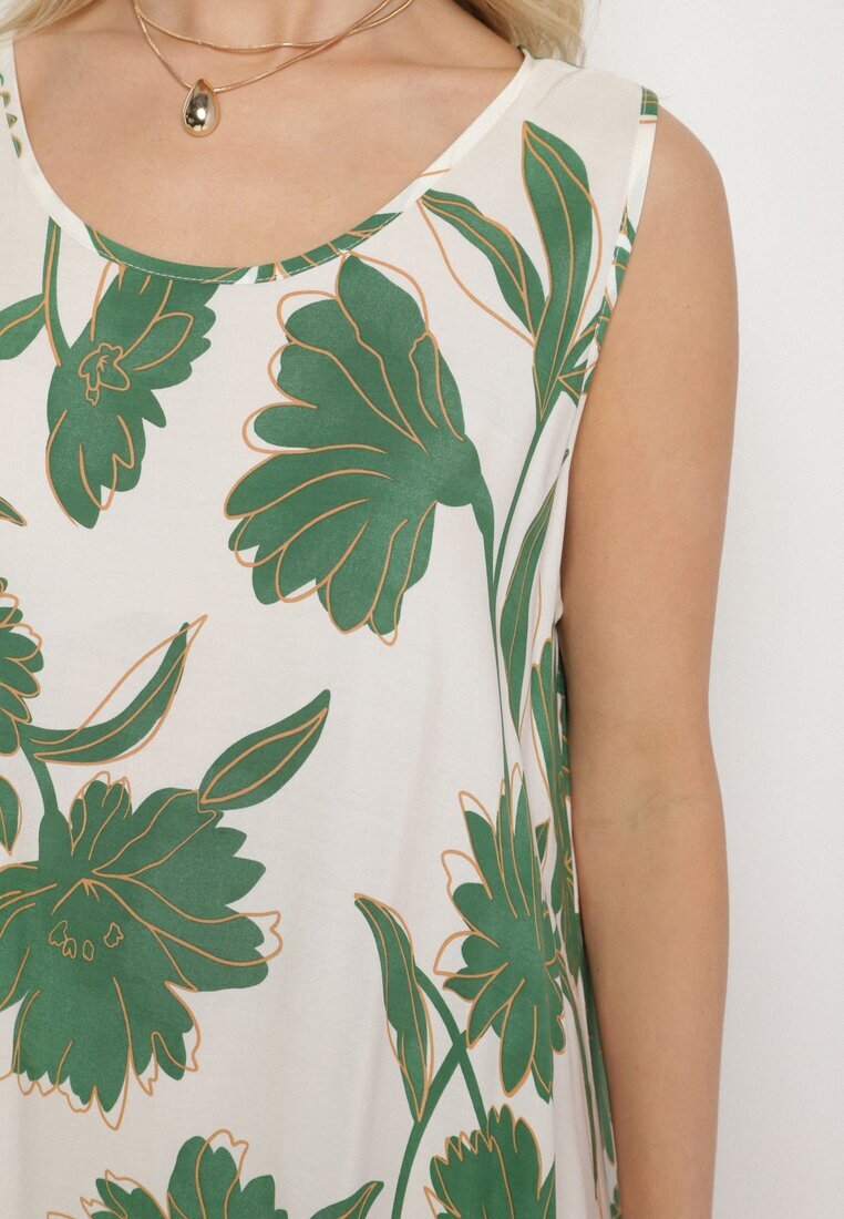 cflo Rochie Verde din Viscoză cu Model Floral Fără Mâneci Orrulene