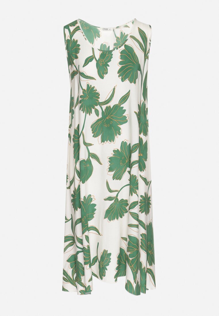 cflo Rochie Verde din Viscoză cu Model Floral Fără Mâneci Orrulene