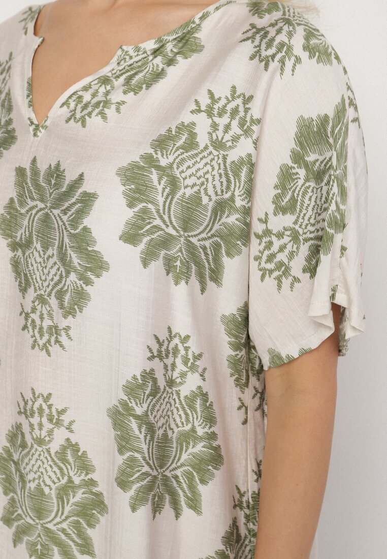 cflo Rochie Verde Dreaptă din Viscoză Decorată cu Model Geometric Emilavie