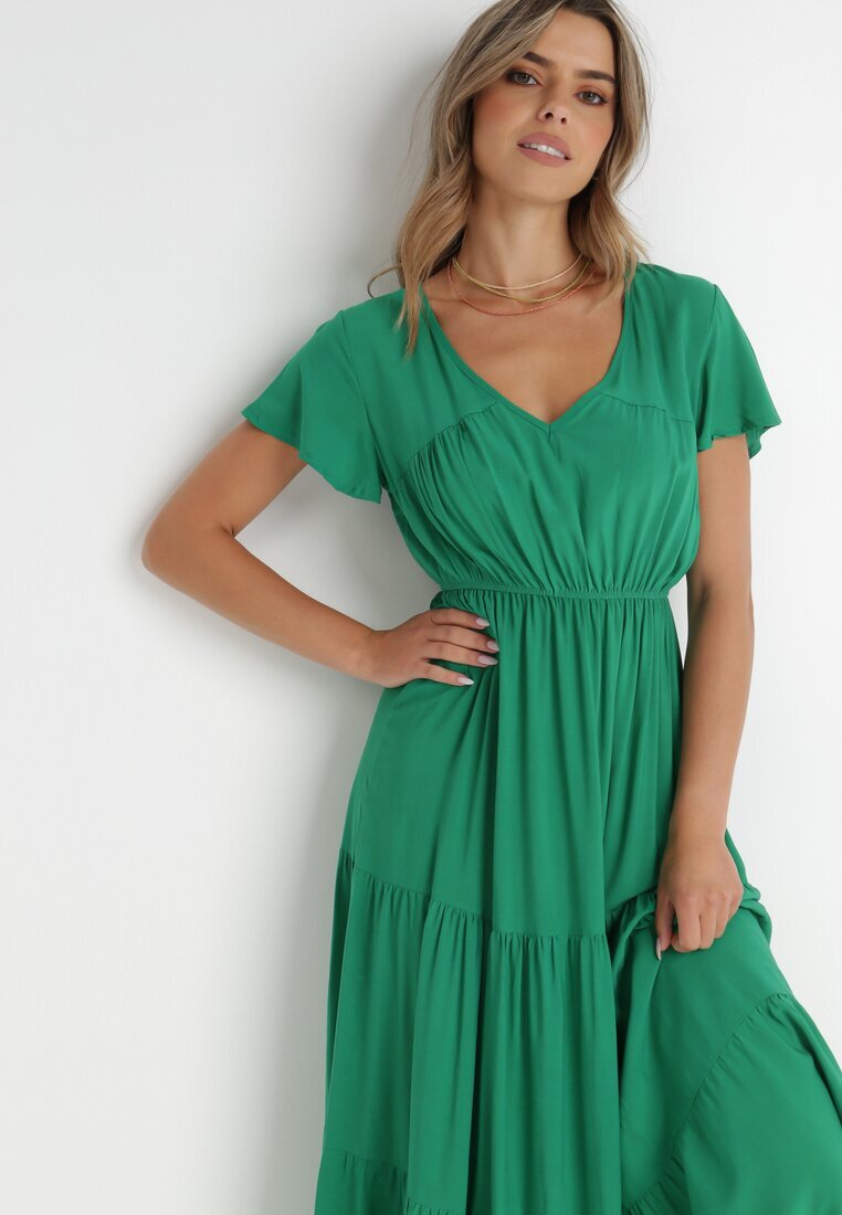 cflo Rochie Verde evazată din Vâscoză stil Folky