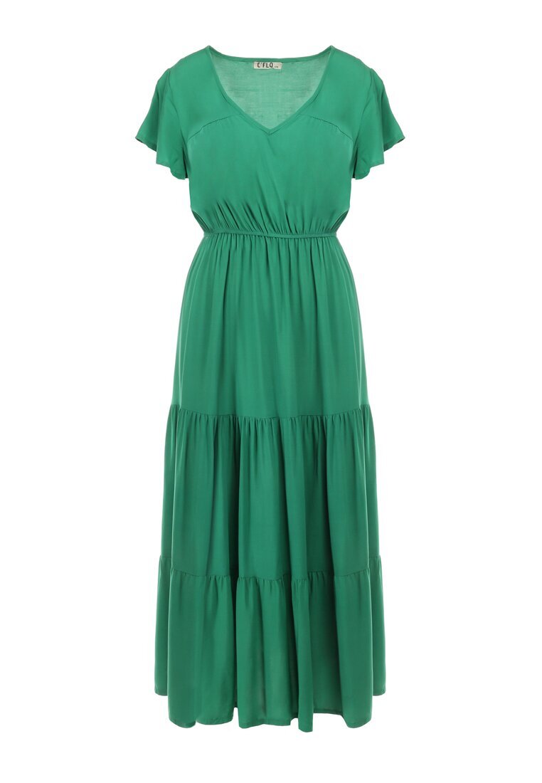 cflo Rochie Verde evazată din Vâscoză stil Folky
