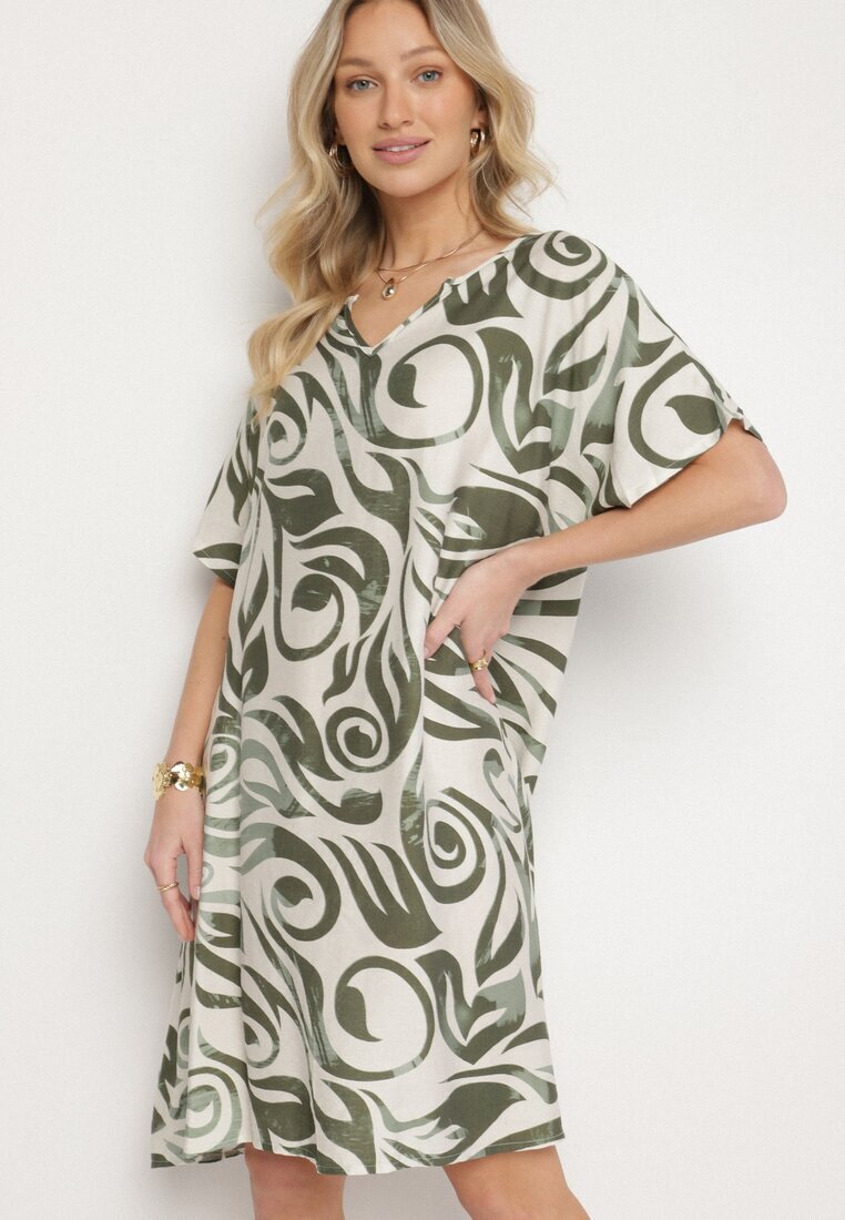 cflo Rochie Verde închis Tip cutie cu Model Ornamental din Viscoză Tosela