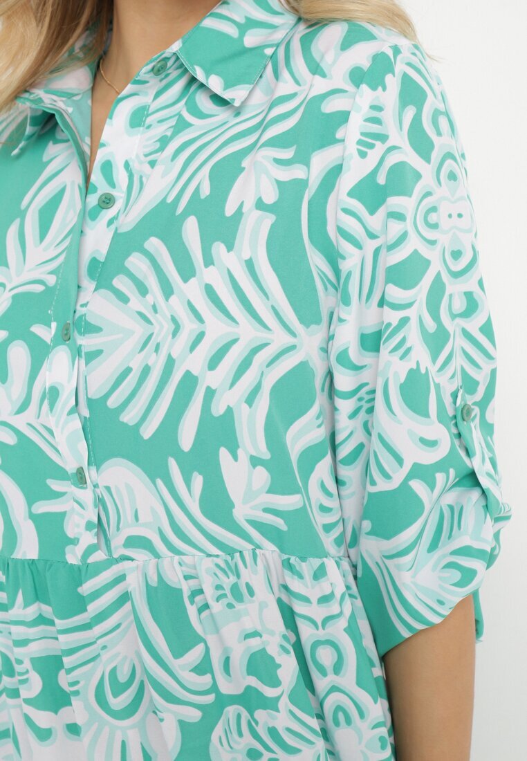 cflo Rochie Verde Lungă Cloș cu model ornamental cu volănaș Ariantise