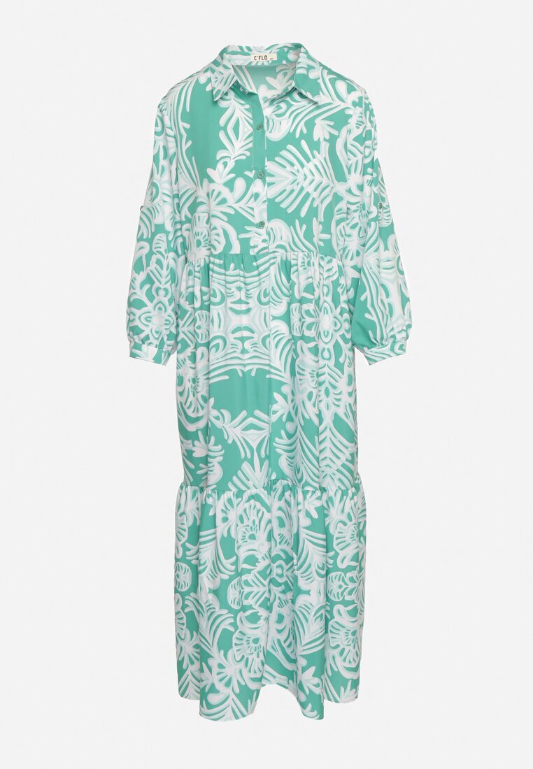 cflo Rochie Verde Lungă Cloș cu model ornamental cu volănaș Ariantise