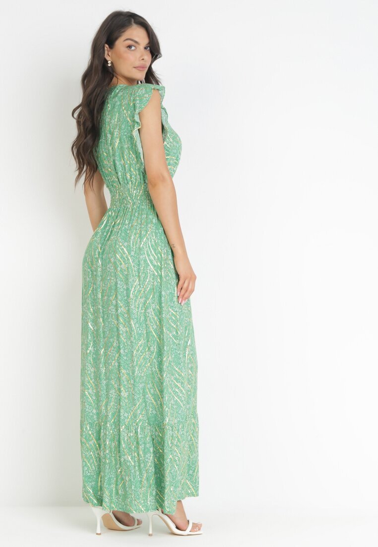 cflo Rochie Verde Maxi din viscoză cu elastic în talie și imprimeu metalic Fianre