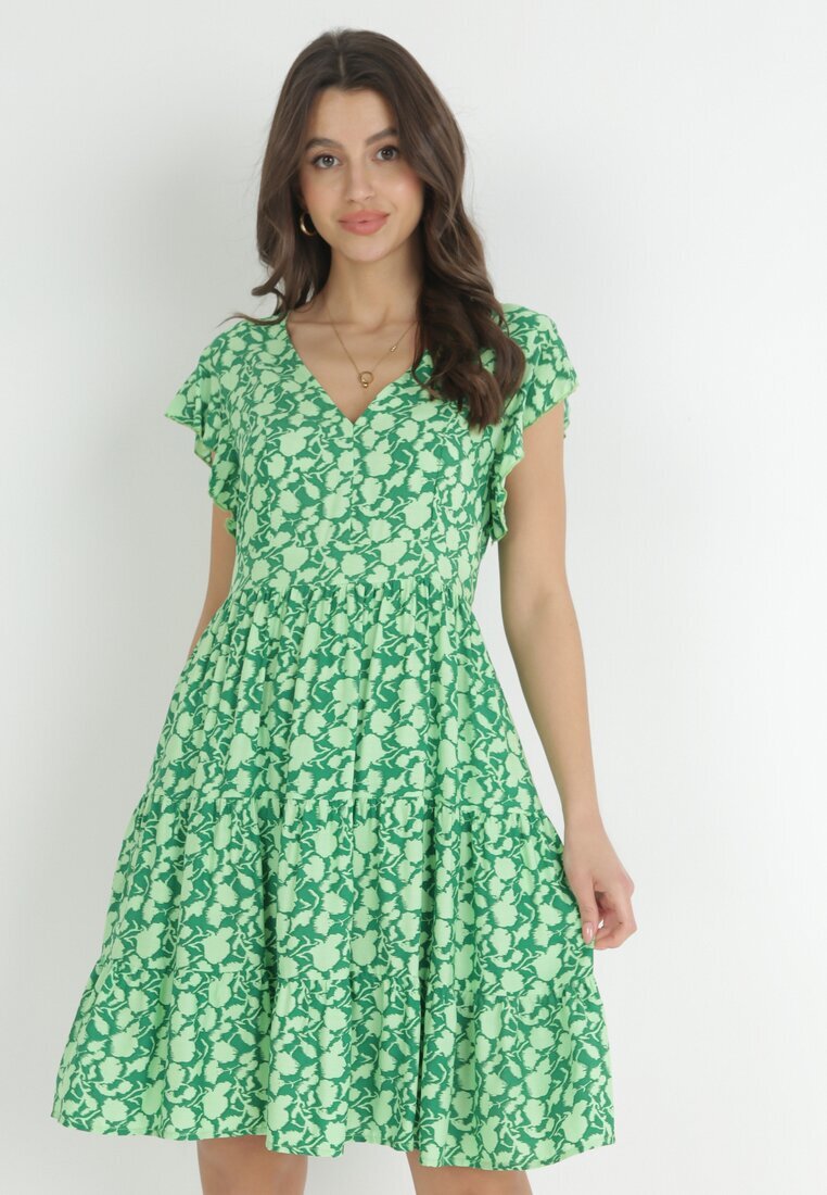 cflo Rochie Verde Mini cu Viscoză cu Volan La Umeri și la Tiv Jaysing