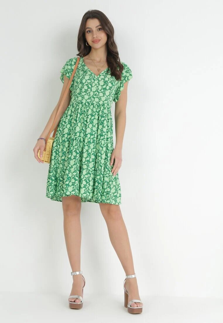 cflo Rochie Verde Mini cu Viscoză cu Volan La Umeri și la Tiv Jaysing