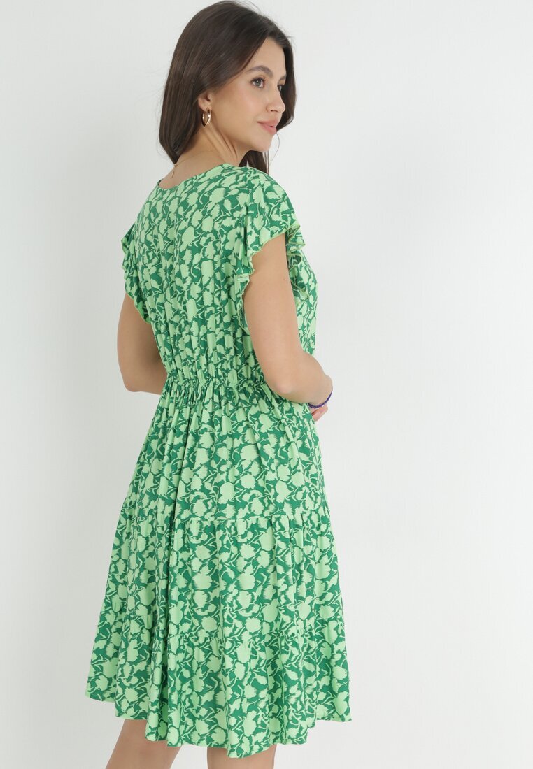 cflo Rochie Verde Mini cu Viscoză cu Volan La Umeri și la Tiv Jaysing