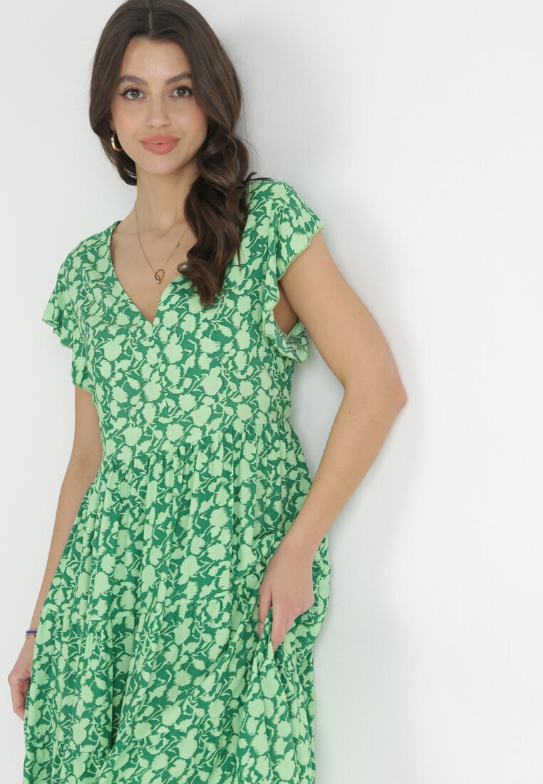 cflo Rochie Verde Mini cu Viscoză cu Volan La Umeri și la Tiv Jaysing