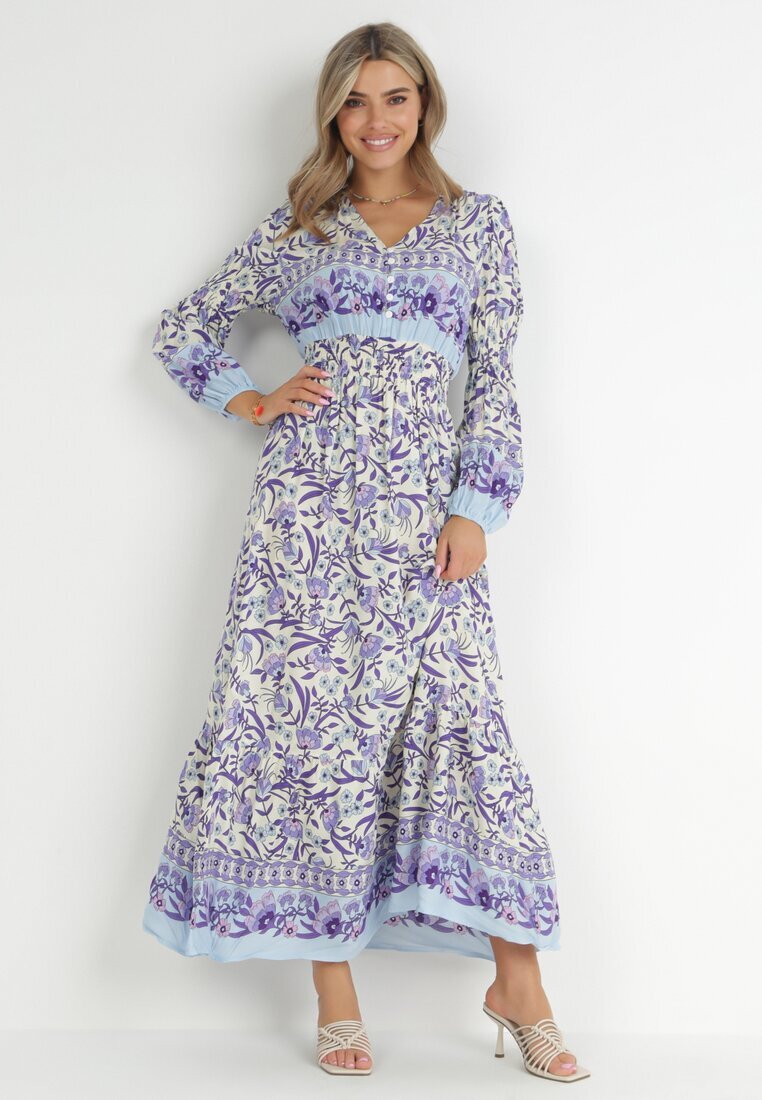 cflo Rochie Violet-Bej Boho din Viscoză Lohine