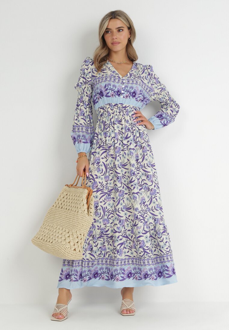 cflo Rochie Violet-Bej Boho din Viscoză Lohine