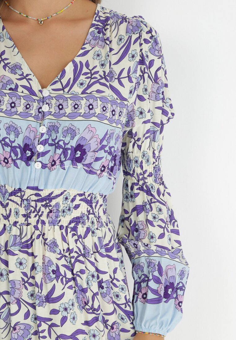 cflo Rochie Violet-Bej Boho din Viscoză Lohine