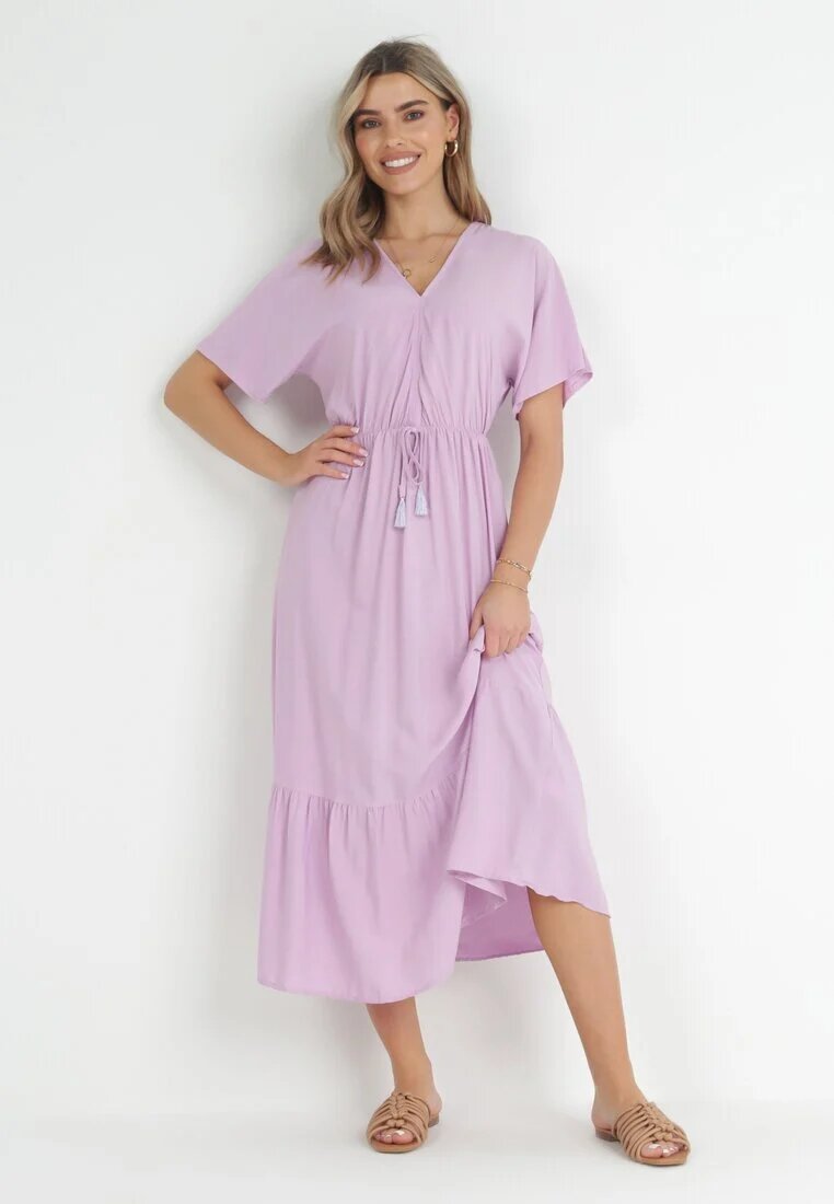 cflo Rochie Violet Cloș Maxi cu elastic și șnur în talie din Viscoză Baneta