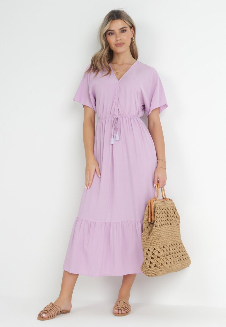 cflo Rochie Violet Cloș Maxi cu elastic și șnur în talie din Viscoză Baneta