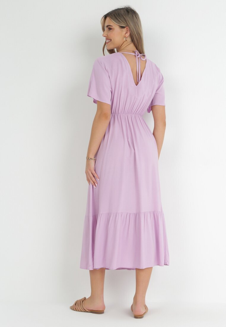 cflo Rochie Violet Cloș Maxi cu elastic și șnur în talie din Viscoză Baneta