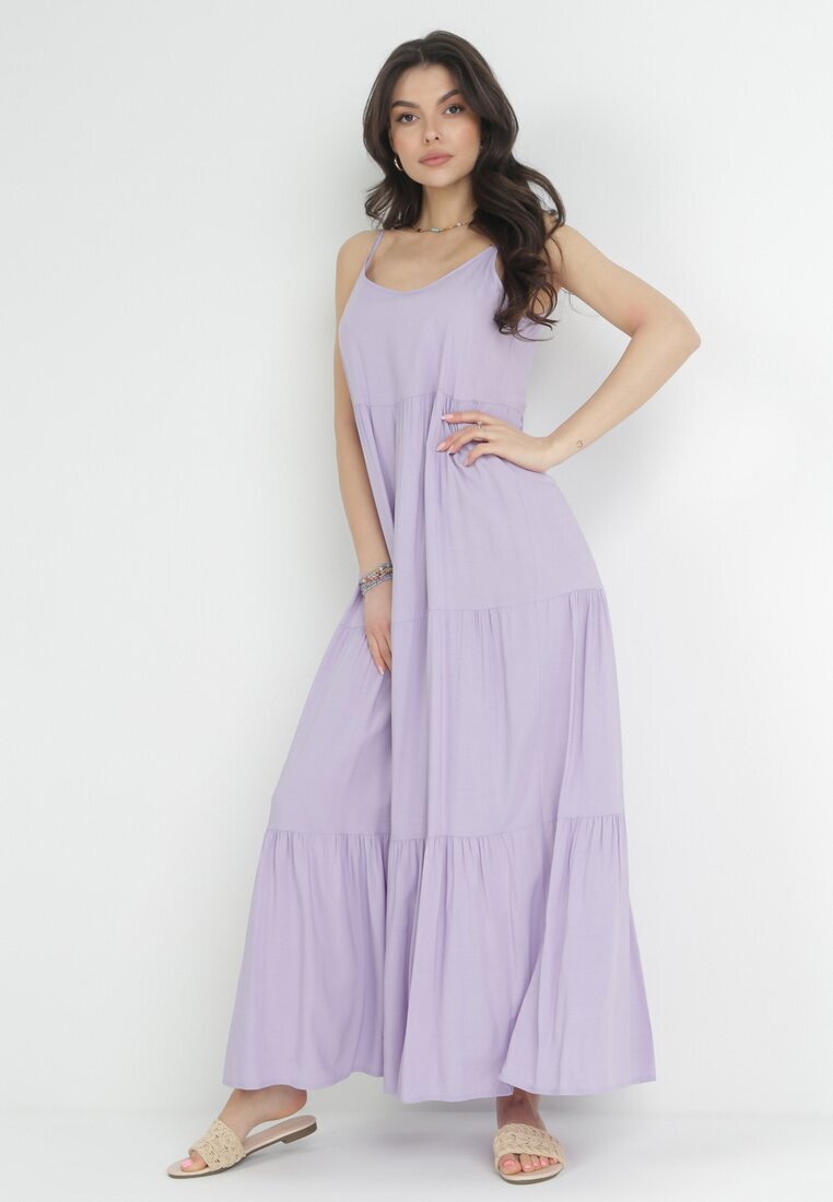 cflo Rochie Violet din Viscoză cu bretele cu volan Graesa