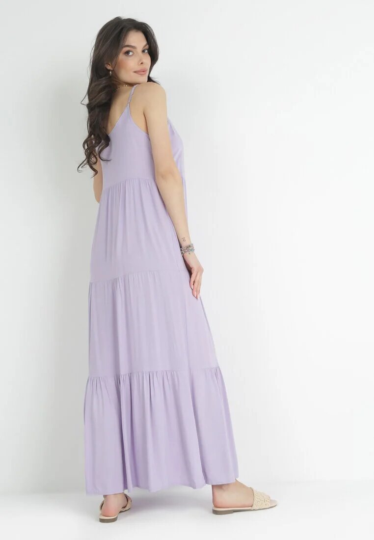 cflo Rochie Violet din Viscoză cu bretele cu volan Graesa