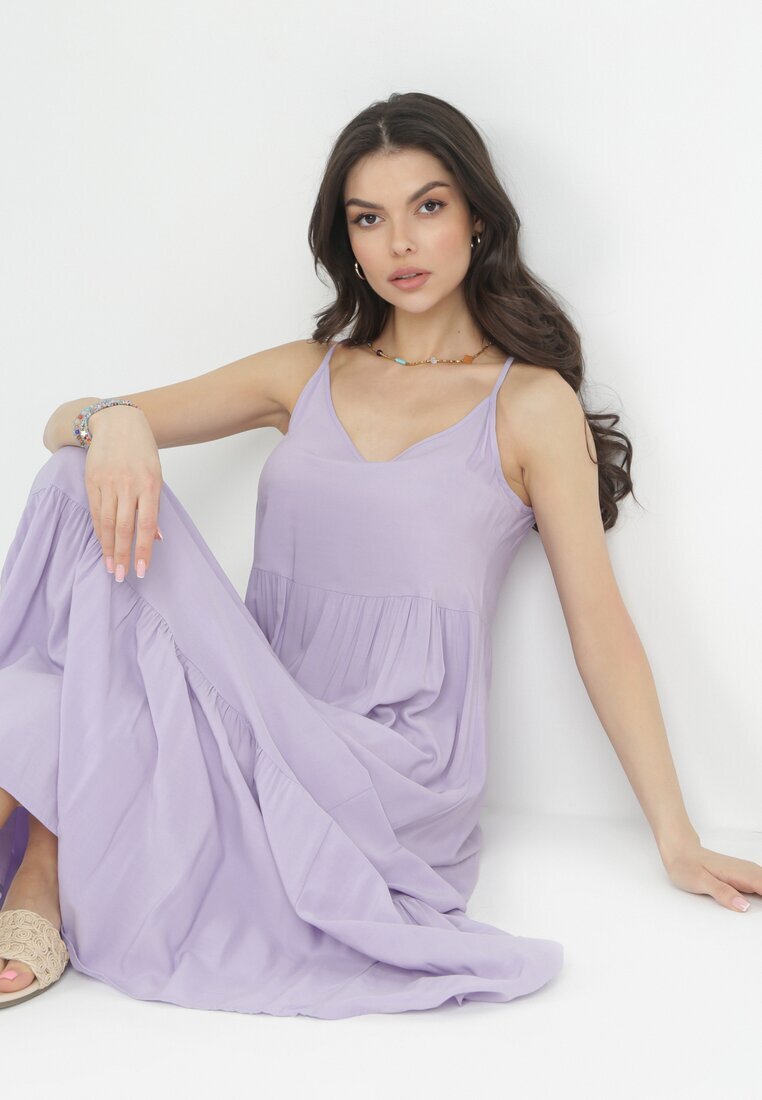 cflo Rochie Violet din Viscoză cu bretele cu volan Graesa
