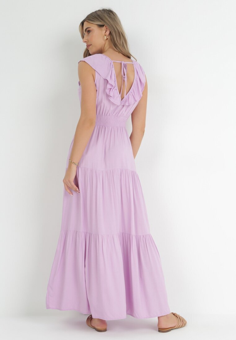 cflo Rochie Violet Maxi cu elastic încrețit în talie și legătură la spate Vaida