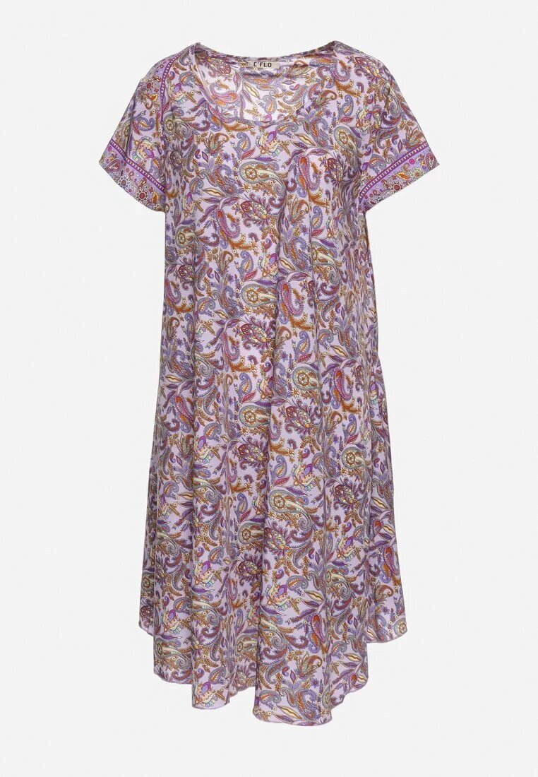 cflo Rochie Violetă din Viscoză Cloș cu imprimeu Paisley Mastis