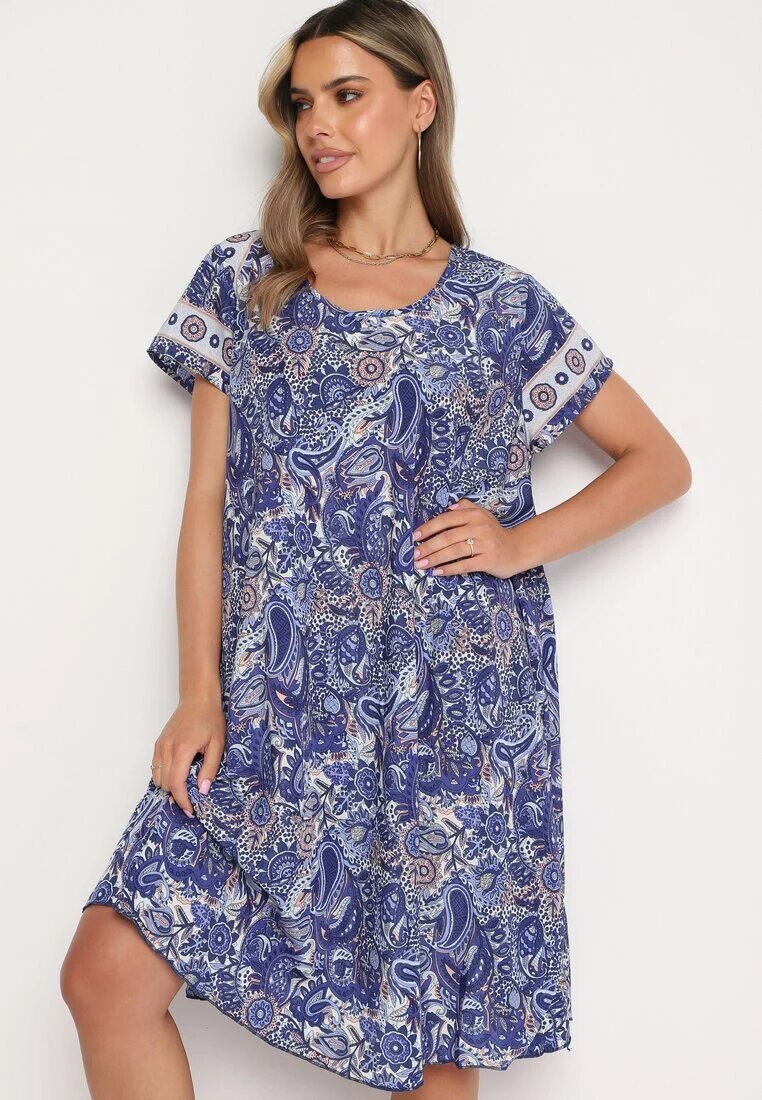 cflo Rochie viscoză bleumarin cu croi evazat în stil Boho Melnea