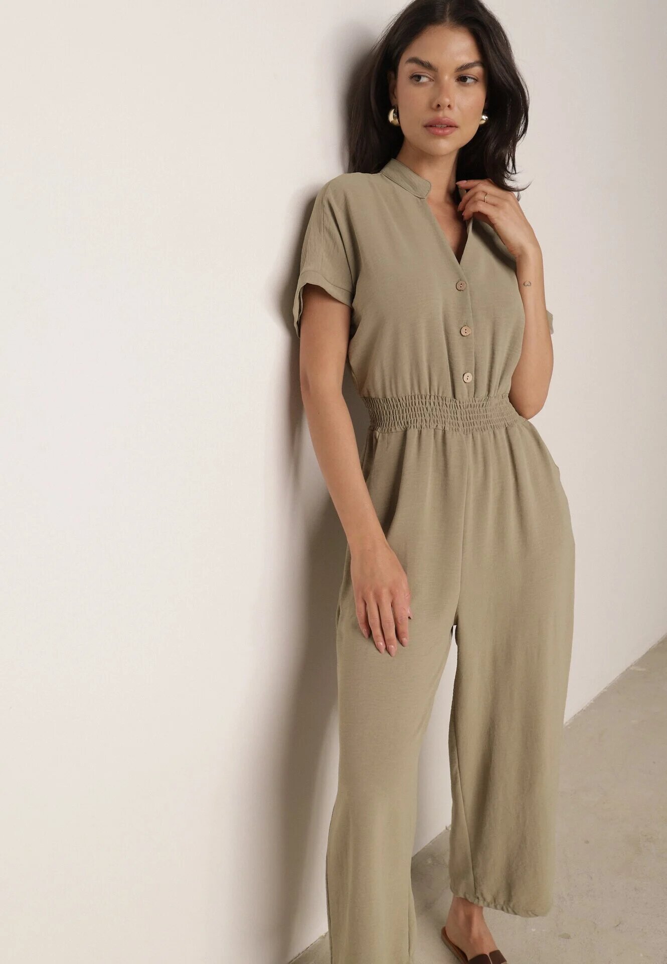 cflo Salopetă din viscoză verde închis cu croi cambrat cu pantaloni largi Delsea