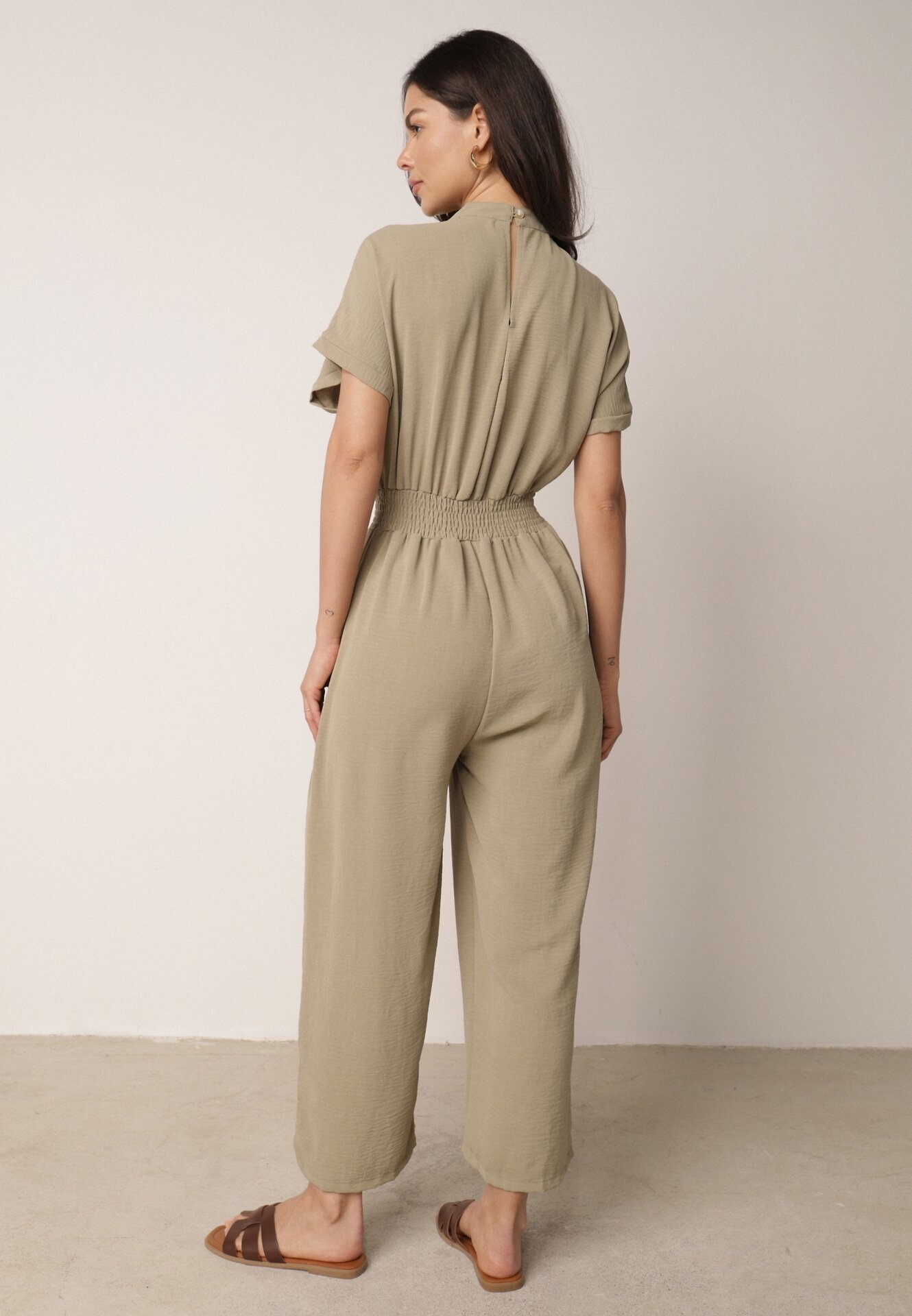 cflo Salopetă din viscoză verde închis cu croi cambrat cu pantaloni largi Delsea