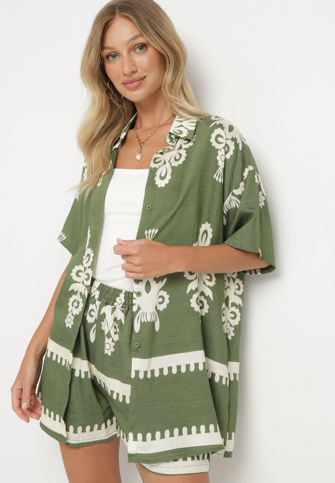 cflo Set Verde închis în Stil Rustic Cămașă și Pantaloni scurți Tosmire