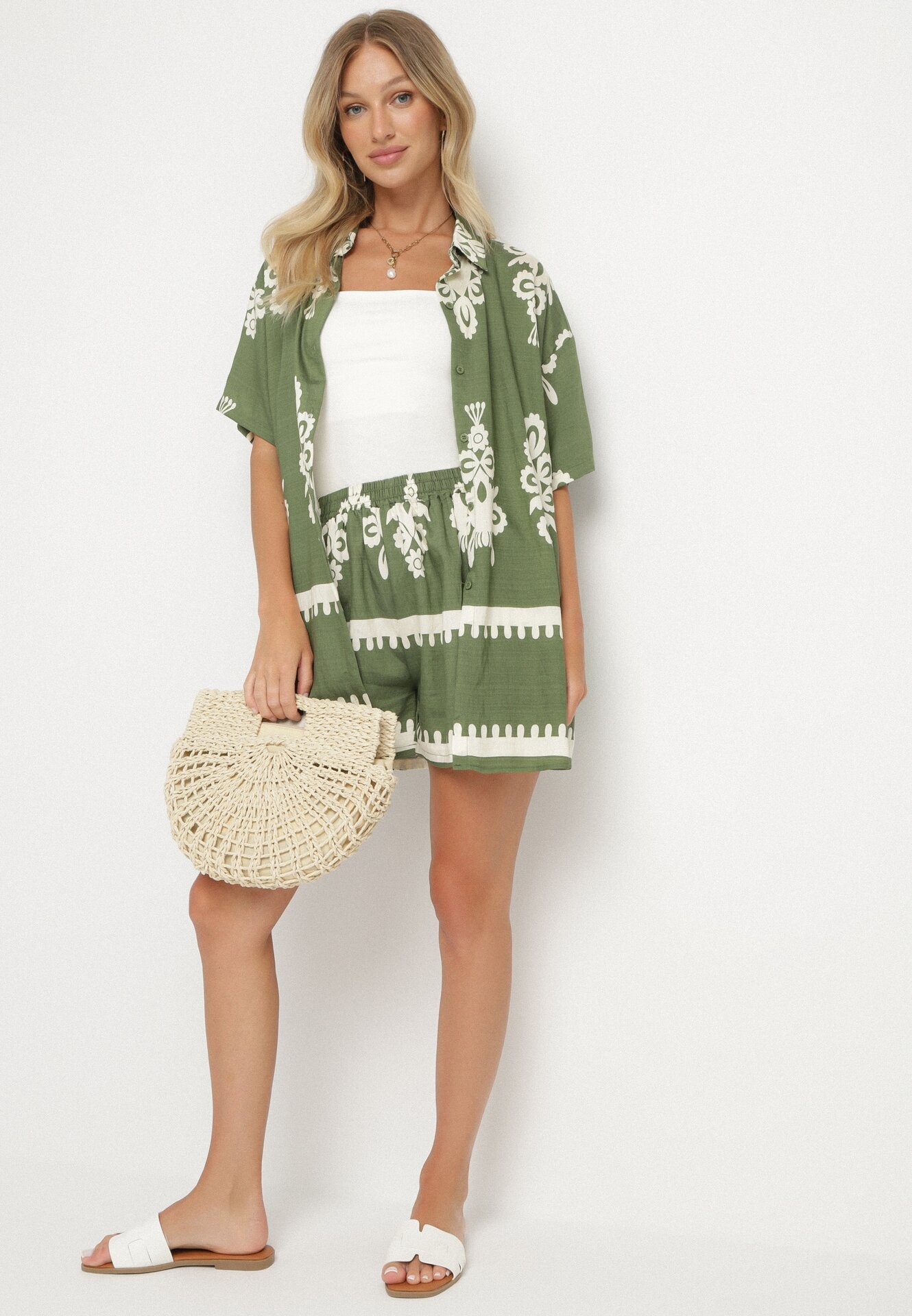 cflo Set Verde închis în Stil Rustic Cămașă și Pantaloni scurți Tosmire