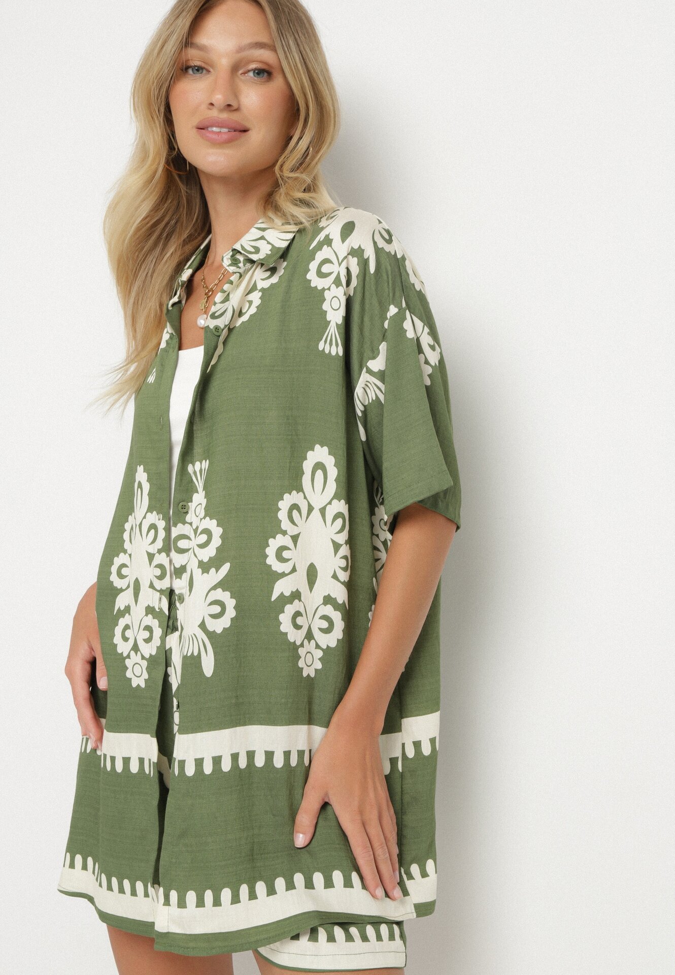 cflo Set Verde închis în Stil Rustic Cămașă și Pantaloni scurți Tosmire