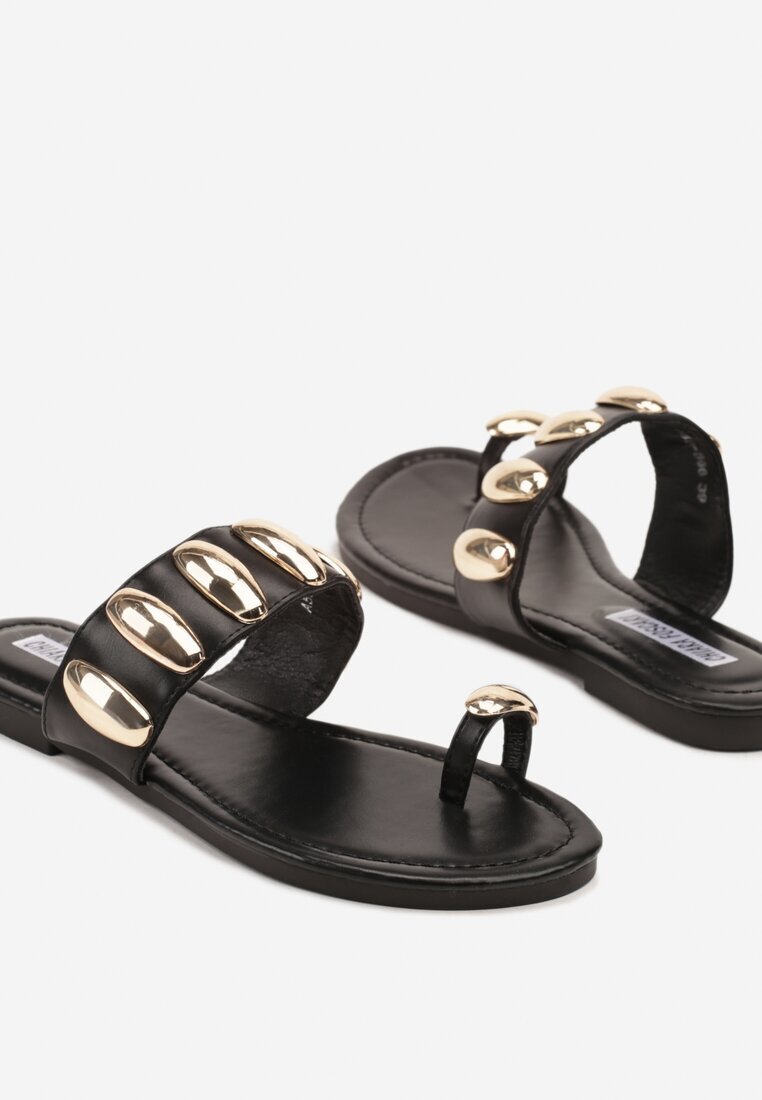chiara foscari Papuci Negre Tip Japoneze cu Ornamente Metalice Dezenne