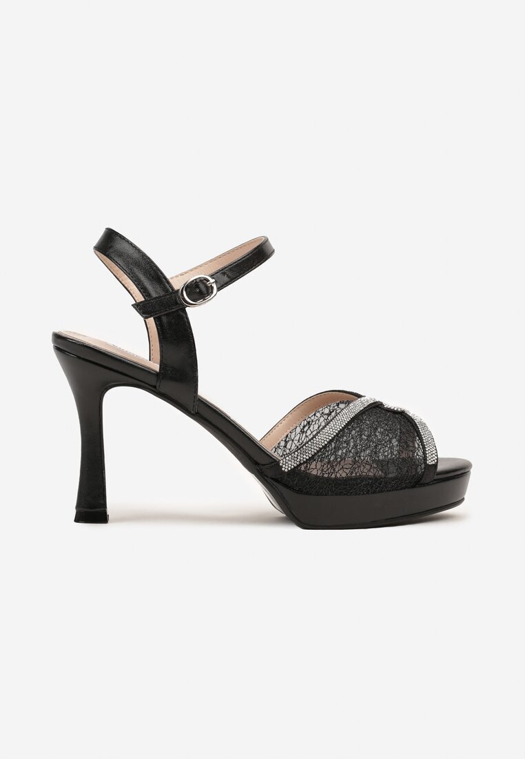 chiara foscari Sandale Negre Dantelate cu toc stiletto cu zirconii Fodela