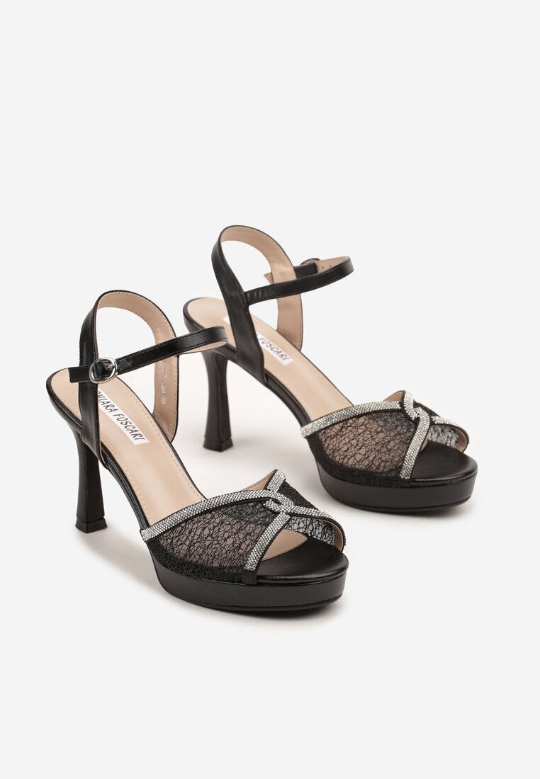 chiara foscari Sandale Negre Dantelate cu toc stiletto cu zirconii Fodela