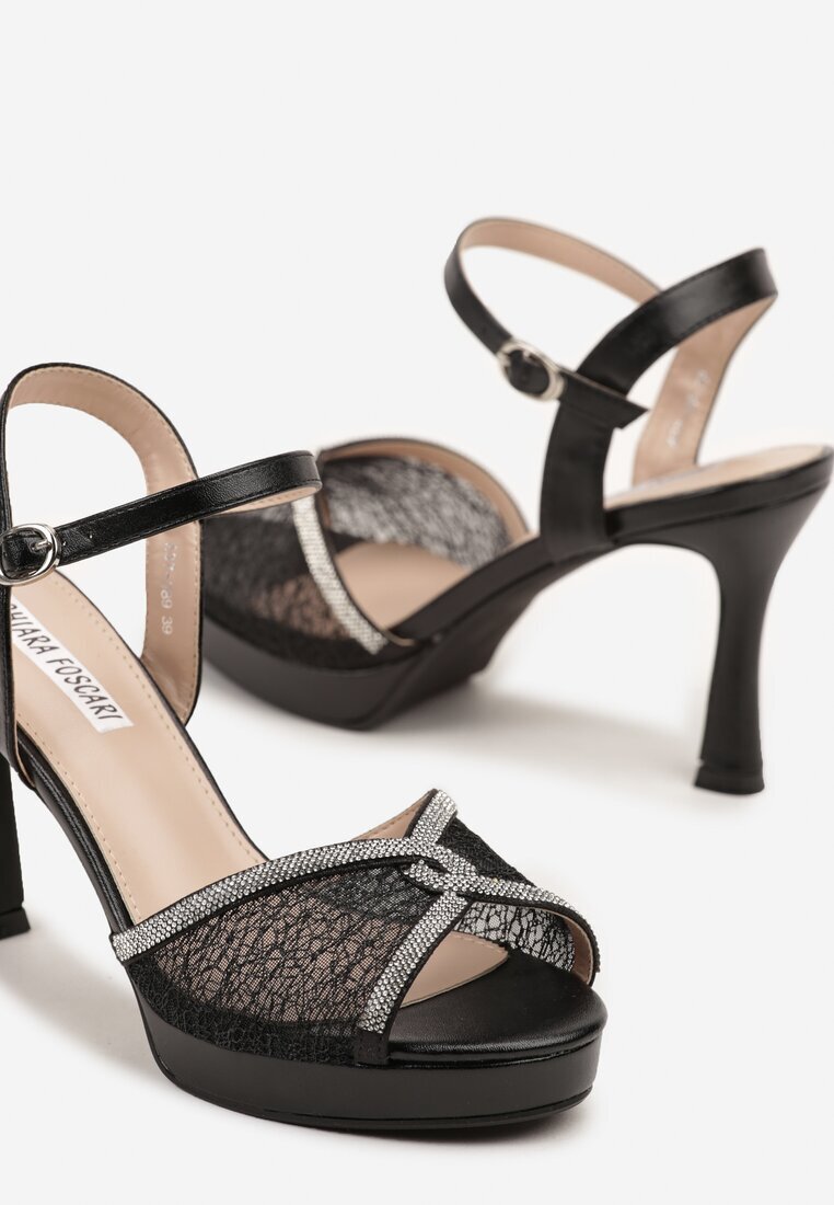 chiara foscari Sandale Negre Dantelate cu toc stiletto cu zirconii Fodela
