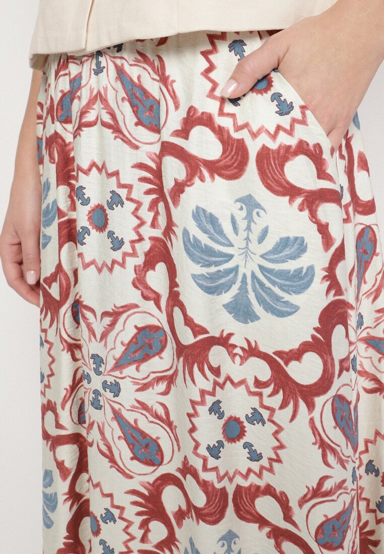 christy Fustă Bordo Cloș din Viscoză cu Model Ornamental Jorinnea