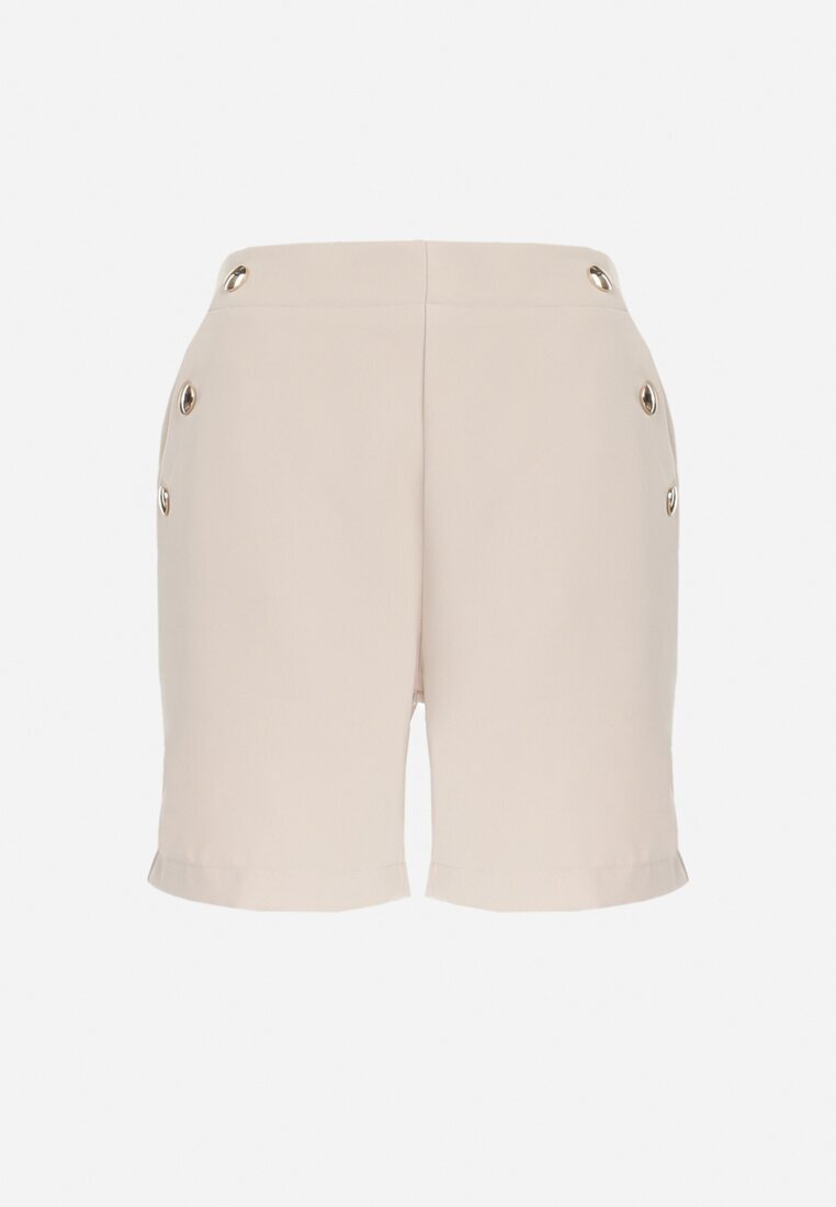 christy Pantaloni scurți Bej deschis Eleganți cu Nasturi Decorativi și Elastic în Talie Daviona