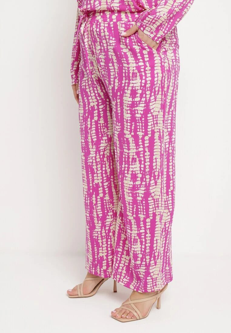 christy Pantaloni Violet Largi cu Talie Înaltă și Elastic în Talie Miffiana